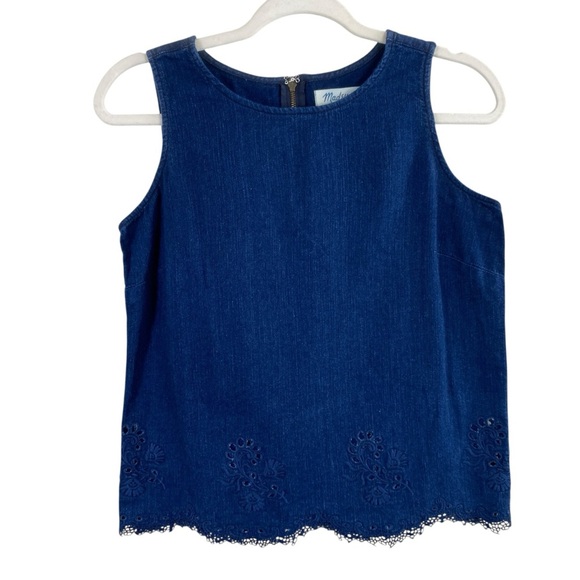 Madewell Tops - Madewell Indigo Sleeveless Top with Lace Hem